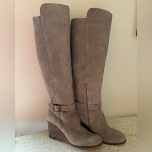 Suede knee high wedge boot